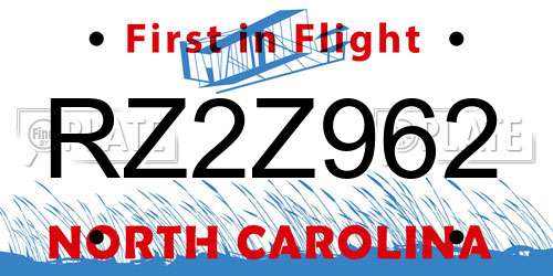 RZ2Z962 North Carolina License Plate
