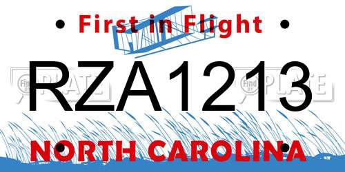 RZA1213 North Carolina License Plate