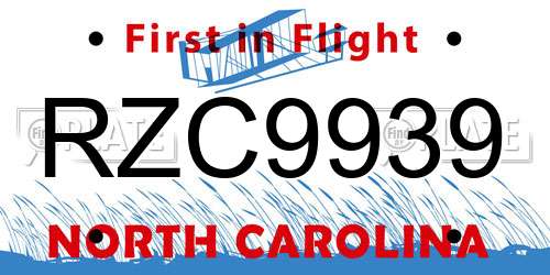RZC9939 North Carolina License Plate