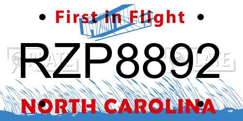 RZP8892 North Carolina License Plate