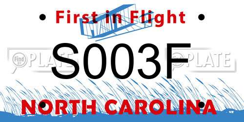 S003F North Carolina License Plate