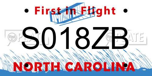 S018ZB North Carolina License Plate
