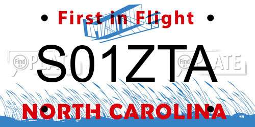 S01ZTA North Carolina License Plate