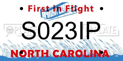 S023IP North Carolina License Plate