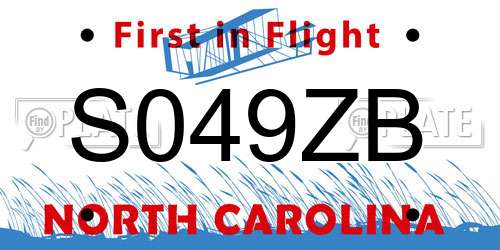S049ZB North Carolina License Plate