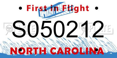 S050212 North Carolina License Plate