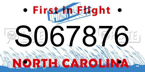 S067876 North Carolina License Plate
