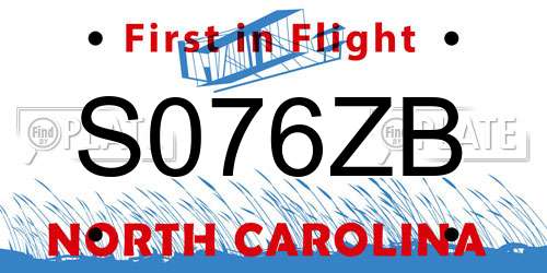 S076ZB North Carolina License Plate