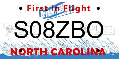 S08ZBO North Carolina License Plate