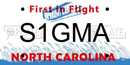 S1GMA North Carolina License Plate