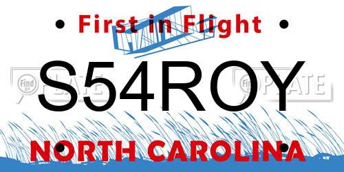 S54ROY North Carolina License Plate