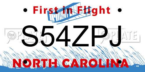 S54ZPJ North Carolina License Plate