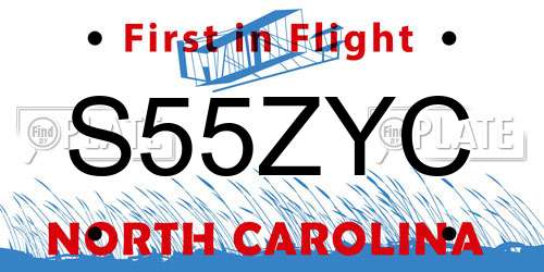 S55ZYC North Carolina License Plate