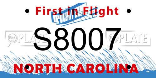 S8007 North Carolina License Plate