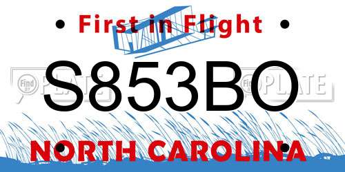 S853BO North Carolina License Plate