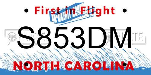 S853DM North Carolina License Plate