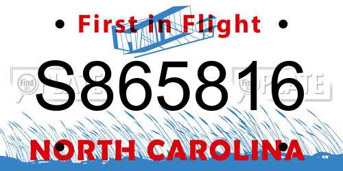 S865816 North Carolina License Plate