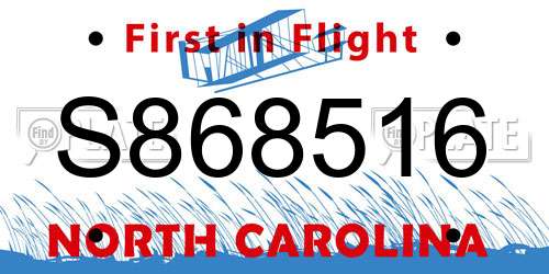 S868516 North Carolina License Plate