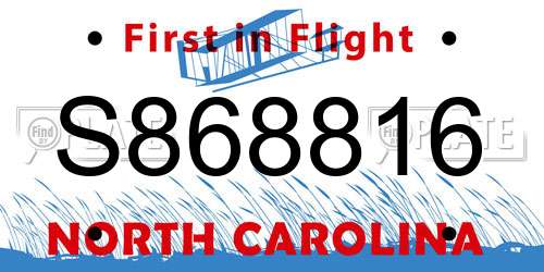 S868816 North Carolina License Plate