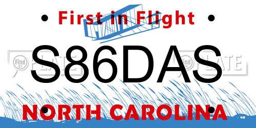 S86DAS North Carolina License Plate