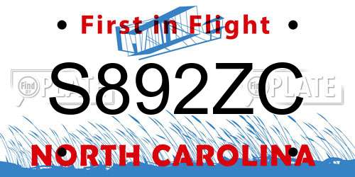 S892ZC North Carolina License Plate