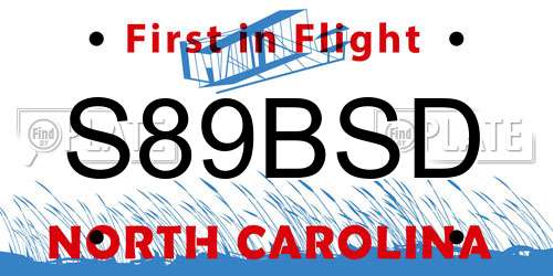 S89BSD North Carolina License Plate