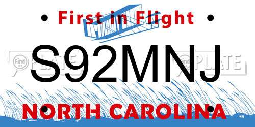S92MNJ North Carolina License Plate