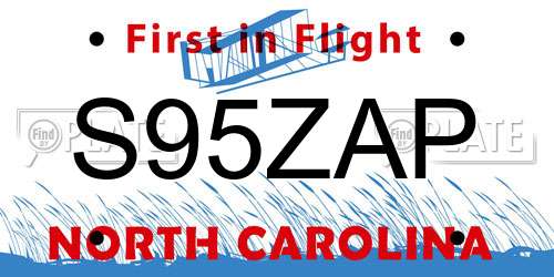 S95ZAP North Carolina License Plate