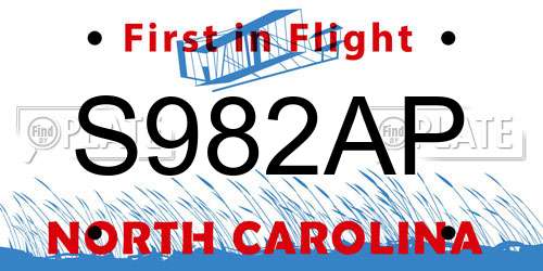 S982AP North Carolina License Plate