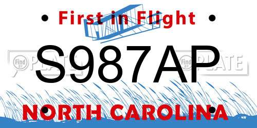 S987AP North Carolina License Plate