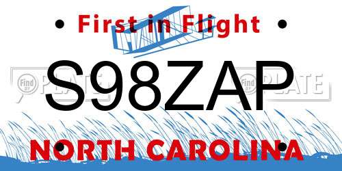 S98ZAP North Carolina License Plate