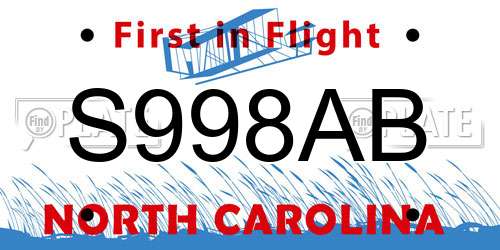 S998AB North Carolina License Plate