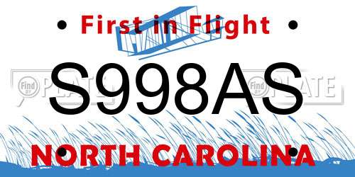 S998AS North Carolina License Plate
