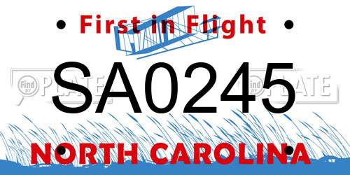 SA0245 North Carolina License Plate