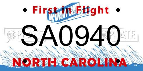 SA0940 North Carolina License Plate