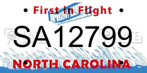 SA12799 North Carolina License Plate
