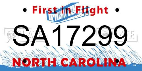 SA17299 North Carolina License Plate