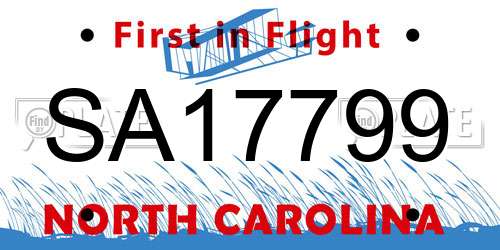 SA17799 North Carolina License Plate