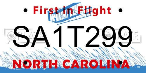 SA1T299 North Carolina License Plate