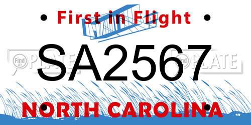 SA2567 North Carolina License Plate