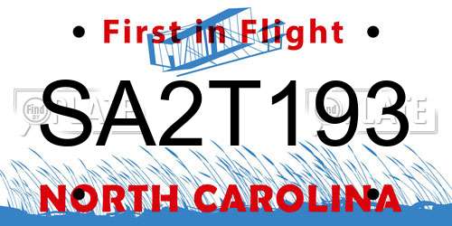 SA2T193 North Carolina License Plate