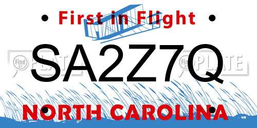SA2Z7Q North Carolina License Plate