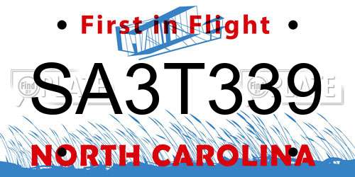 SA3T339 North Carolina License Plate
