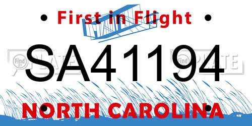 SA41194 North Carolina License Plate
