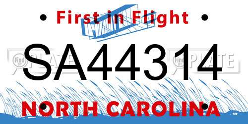 SA44314 North Carolina License Plate