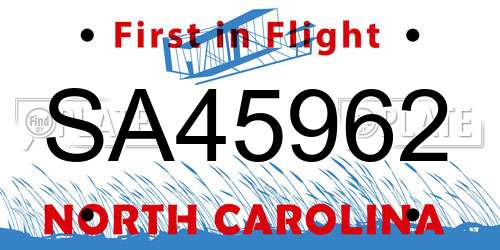 SA45962 North Carolina License Plate