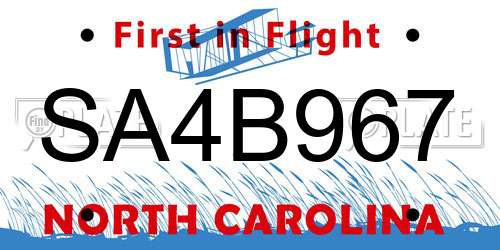 SA4B967 North Carolina License Plate