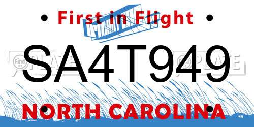 SA4T949 North Carolina License Plate