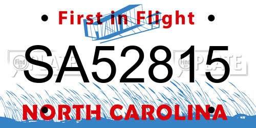 SA52815 North Carolina License Plate