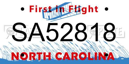 SA52818 North Carolina License Plate